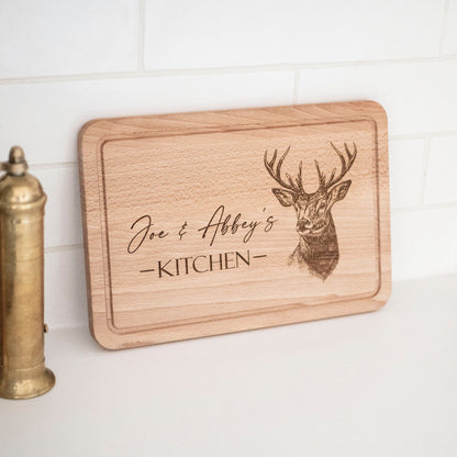 Personalized Stag Cutting Board: Engraved Beech Wood Serving Platter