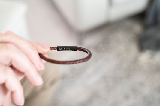 Men's Hidden Message Leather Bracelet, Matte Black