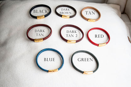 Gold Men's Hidden Message Leather Bracelet X