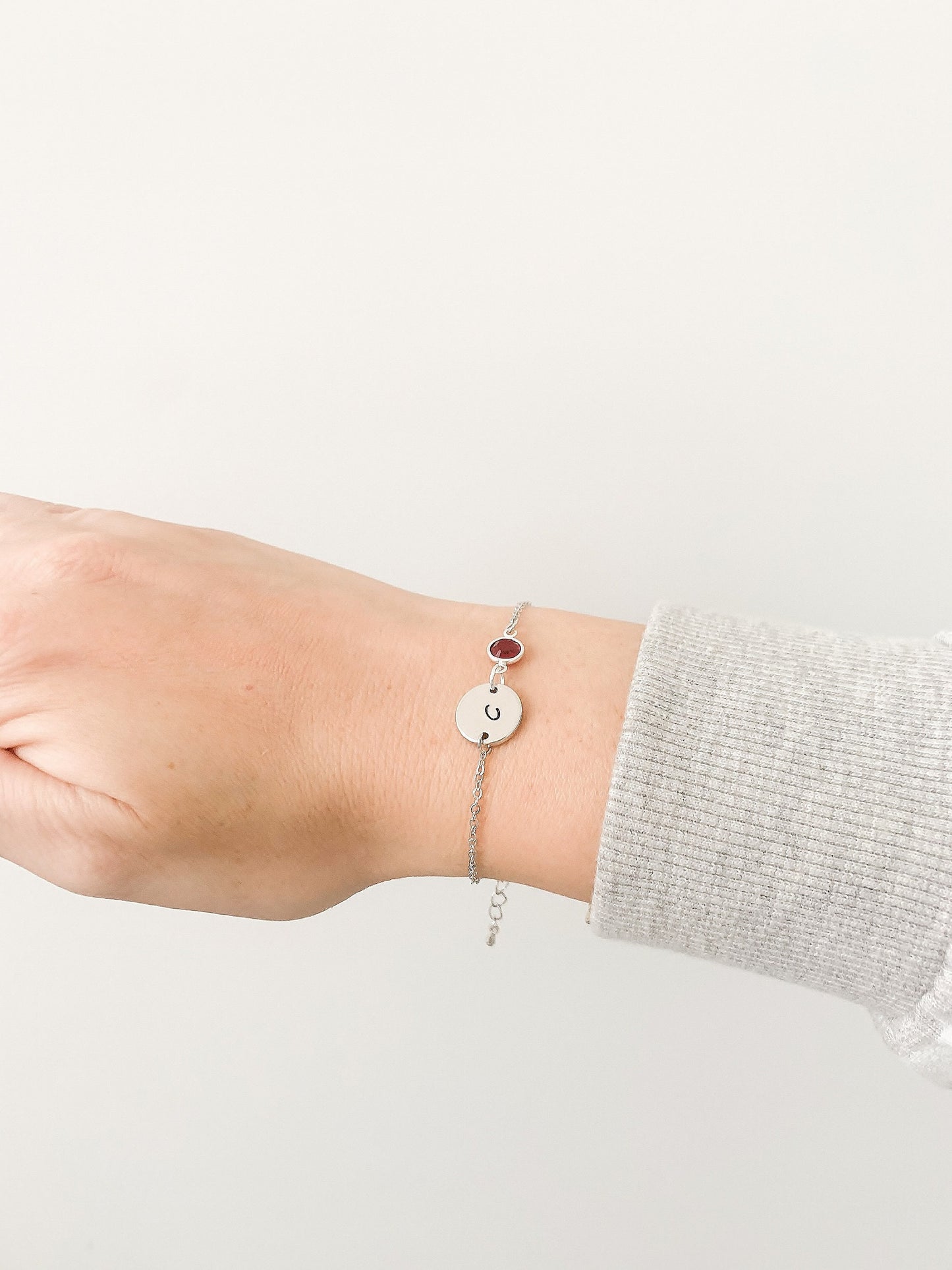 Silver Birthstone & Initial Bracelet