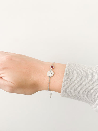 Silver Birthstone & Initial Bracelet