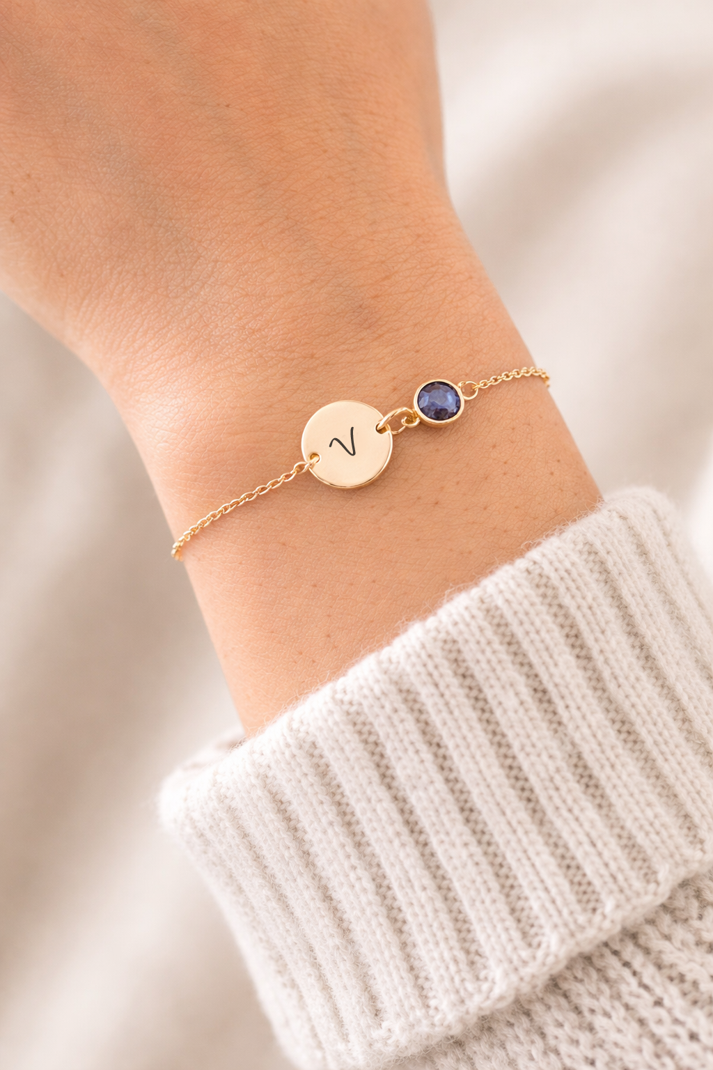 Gold Birthstone & Initial Bracelet