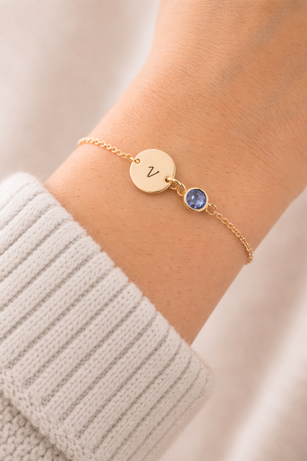 Gold Birthstone & Initial Bracelet