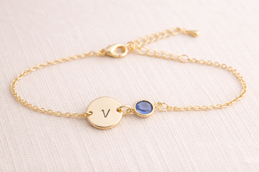 Gold Birthstone & Initial Bracelet