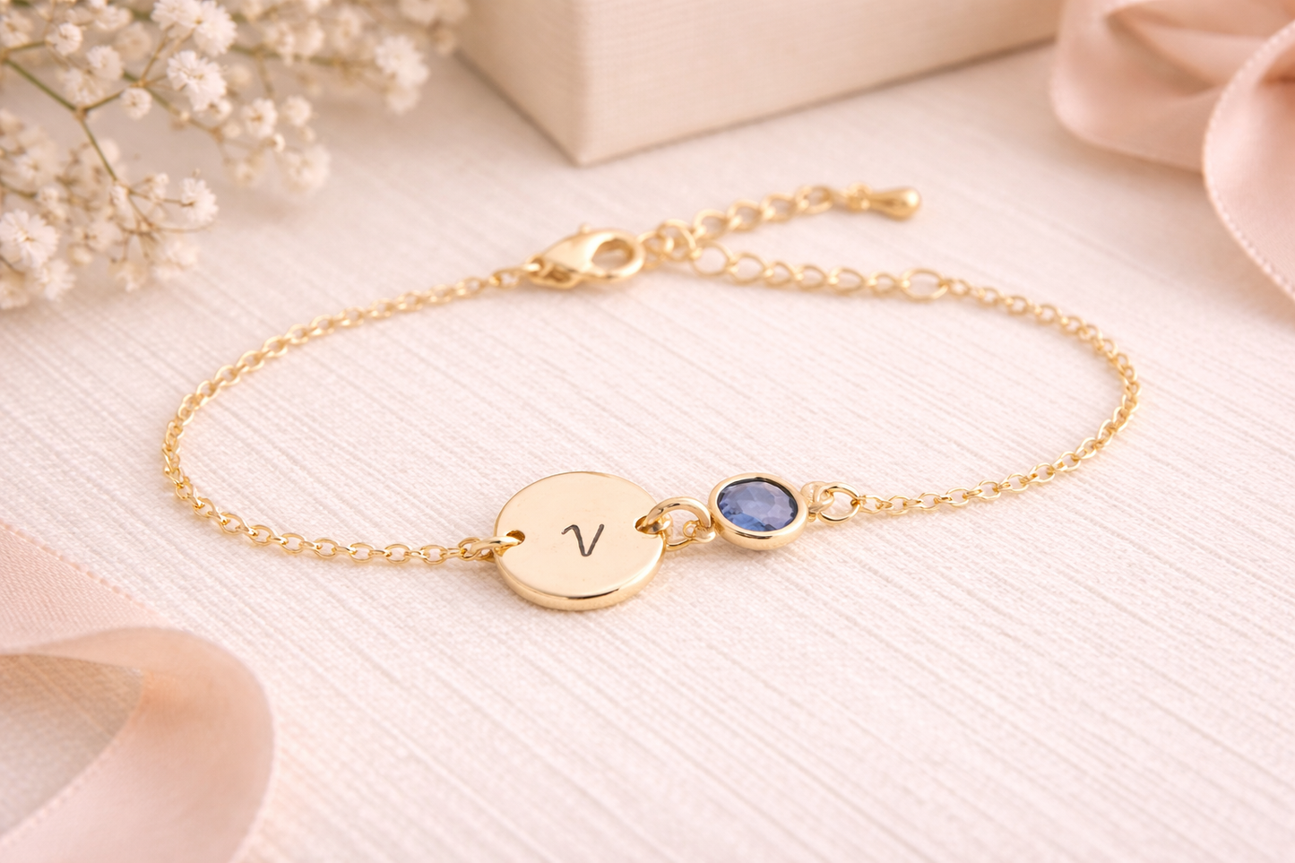 Gold Birthstone & Initial Bracelet