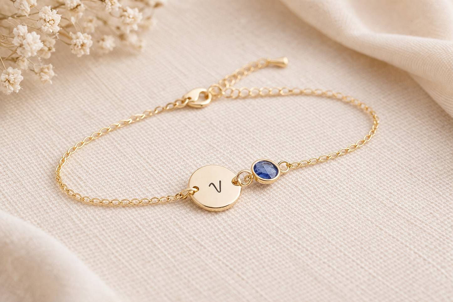 Gold Birthstone & Initial Bracelet