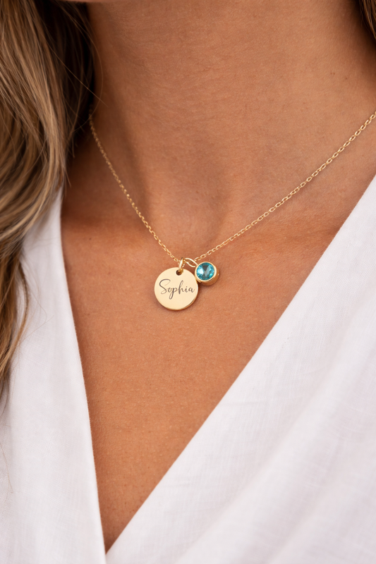 Gold Name and Birthstone Necklace, personalized gift for her
