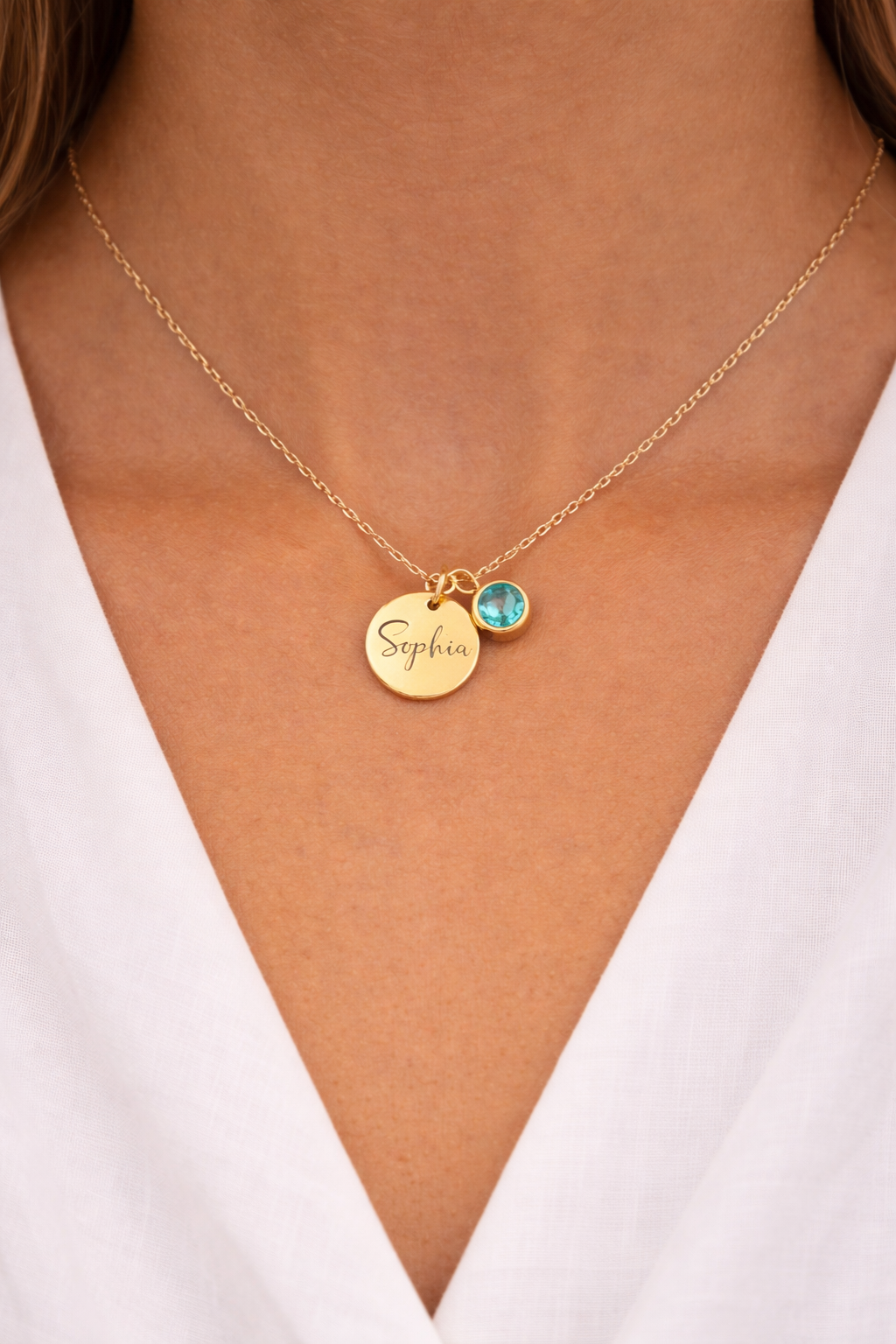 Gold Name and Birthstone Necklace, personalized gift for her