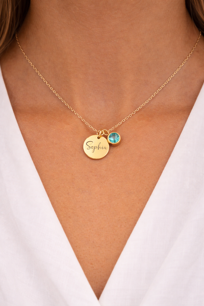 Gold Name and Birthstone Necklace, personalized gift for her