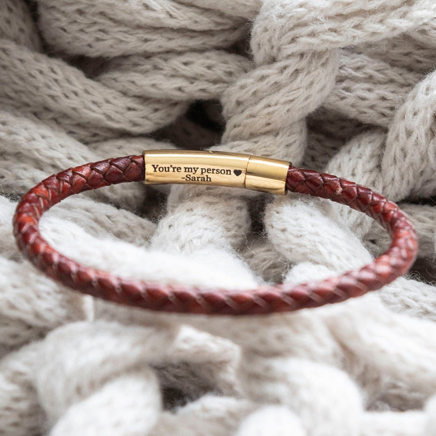 Gold Men's Hidden Message Bracelet, Leather bracelet