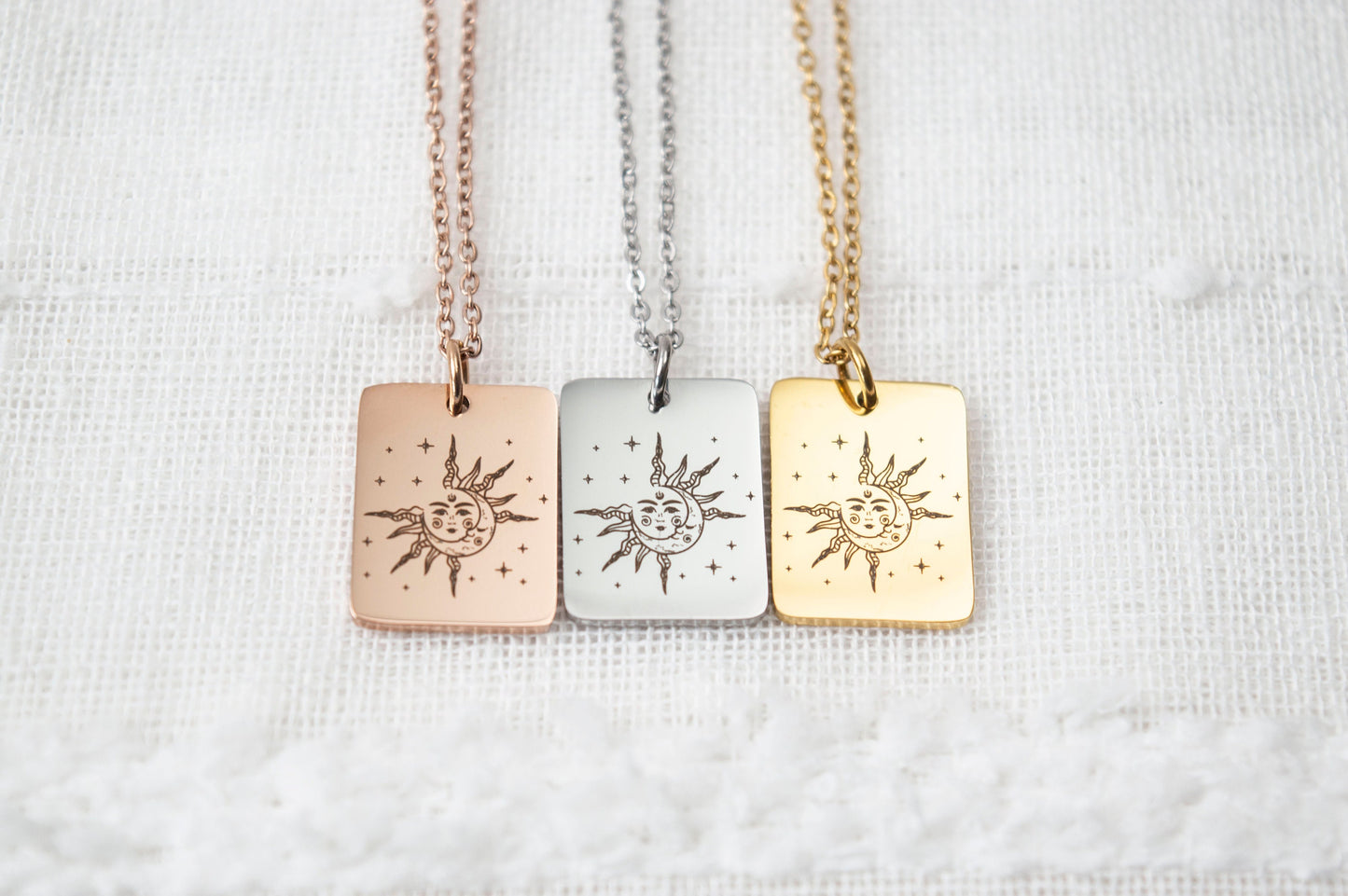 Sun and Moon Necklace: Stainless Steel Celestial Jewelry