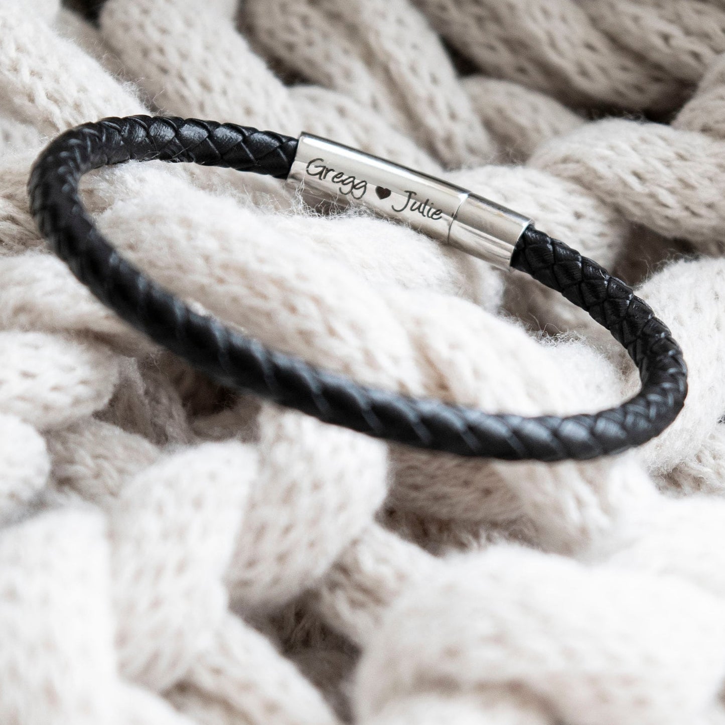 Men's Hidden Message  Leather Bracelet, Silver