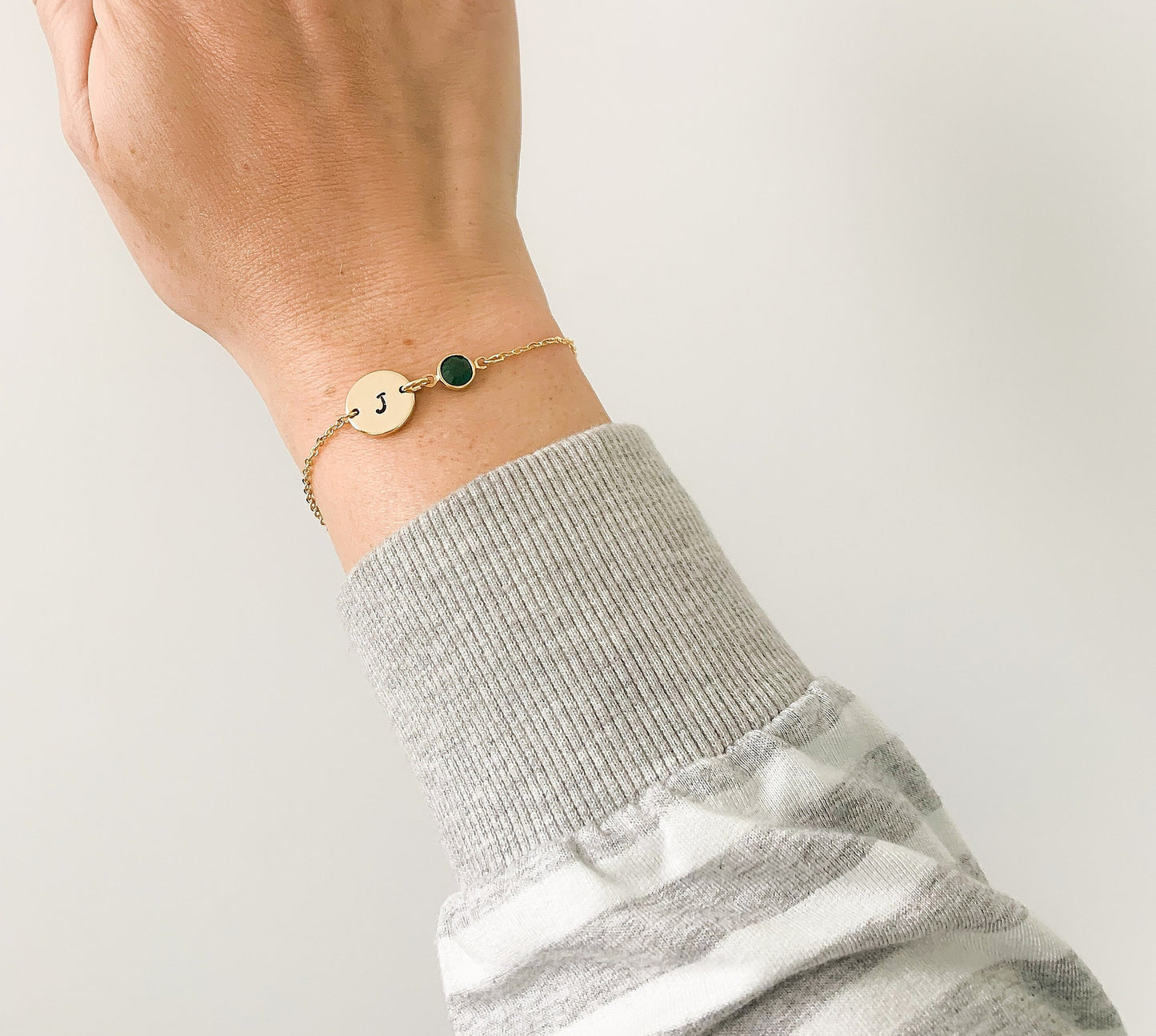 Gold Birthstone & Initial Bracelet