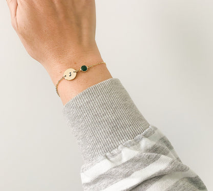 Gold Birthstone & Initial Bracelet
