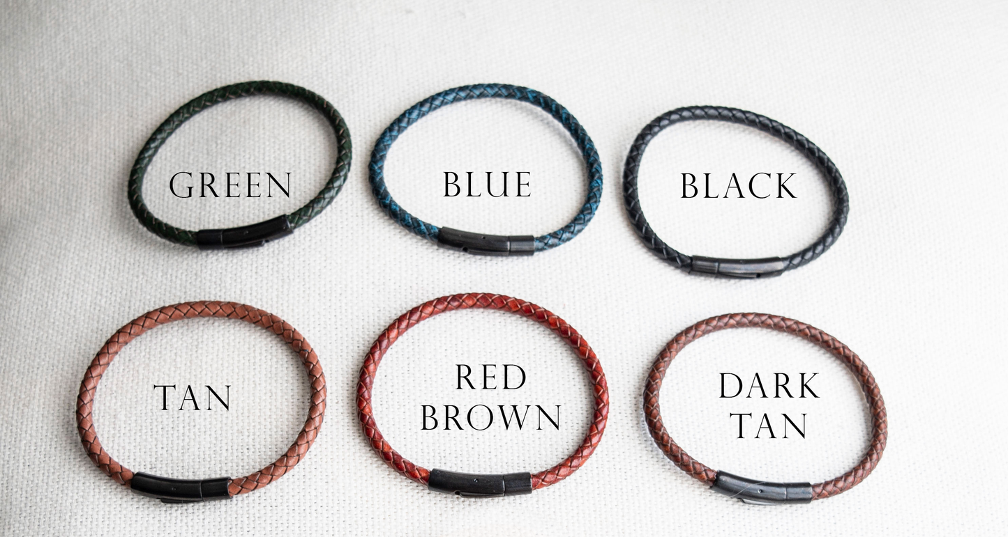 Men's hidden message leather Bracelet, black