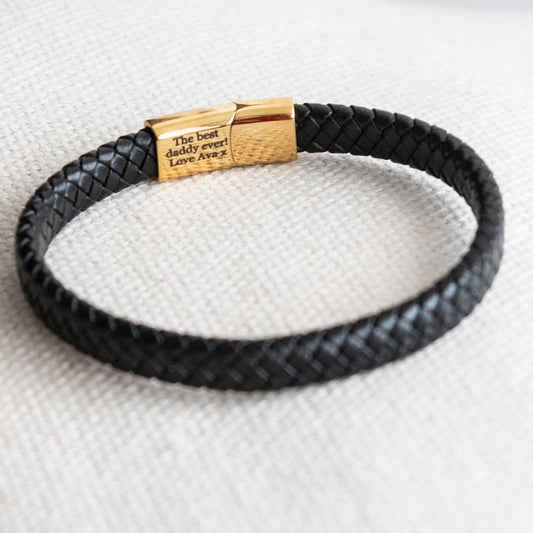 Gold Men's Hidden Message Leather Bracelet X