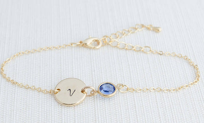 Gold Birthstone & Initial Bracelet