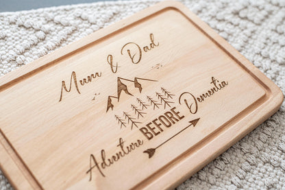 Adventure before Dementia cutting board, personalised campervan gift, camping gift, travel present.