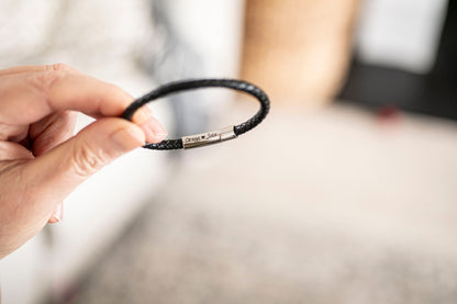 Men's Hidden Message  Leather Bracelet, Silver