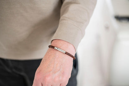 Men's Hidden Message  Leather Bracelet, Silver