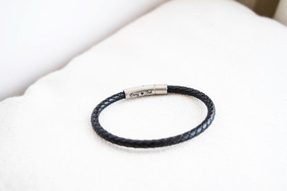 Men's Hidden Message Leather Bracelet, Matte Silver