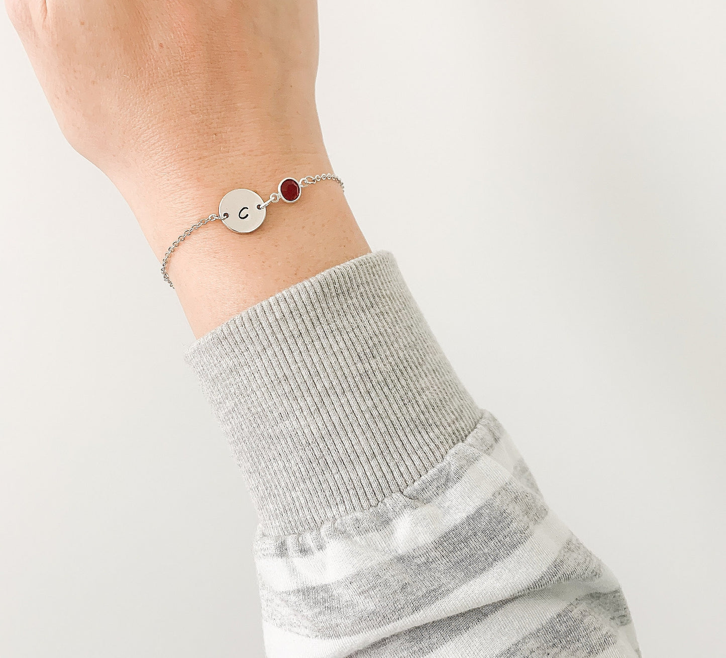 Silver Birthstone & Initial Bracelet