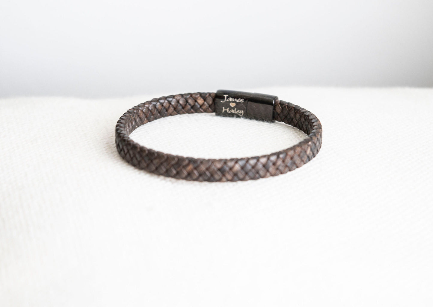 Men's Hidden Message  Leather Bracelet, Black