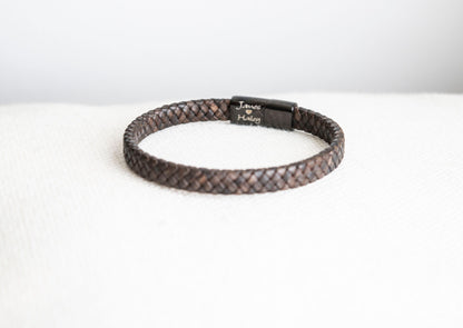 Men's Hidden Message  Leather Bracelet, Black