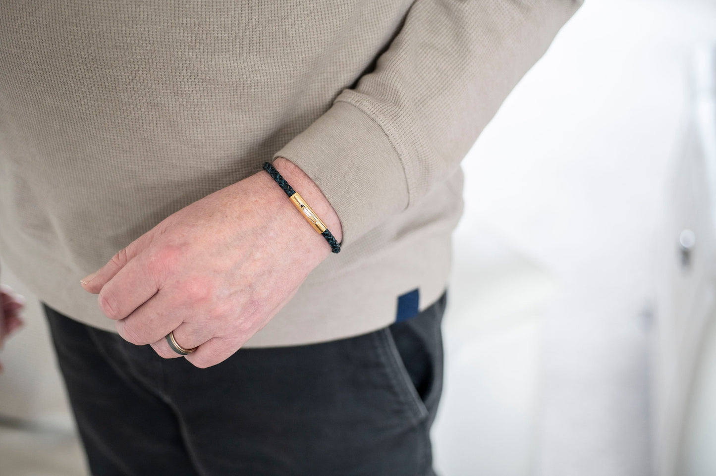 Gold Men's Hidden Message Bracelet, Leather bracelet