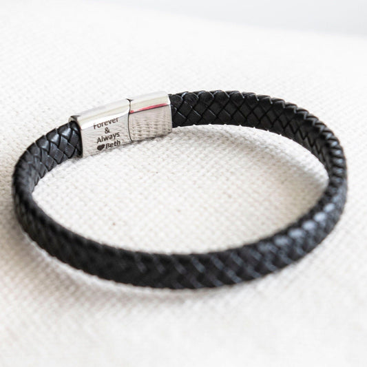 Silver Men's Hidden Message Leather Bracelet X