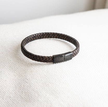 Men's Hidden Message  Leather Bracelet, Black