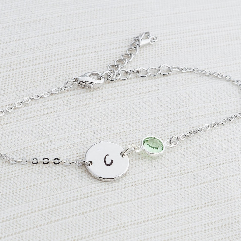 Silver Birthstone & Initial Bracelet