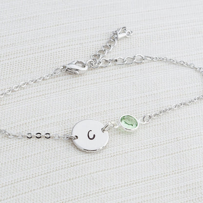 Silver Birthstone & Initial Bracelet