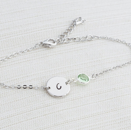 Silver Birthstone & Initial Bracelet