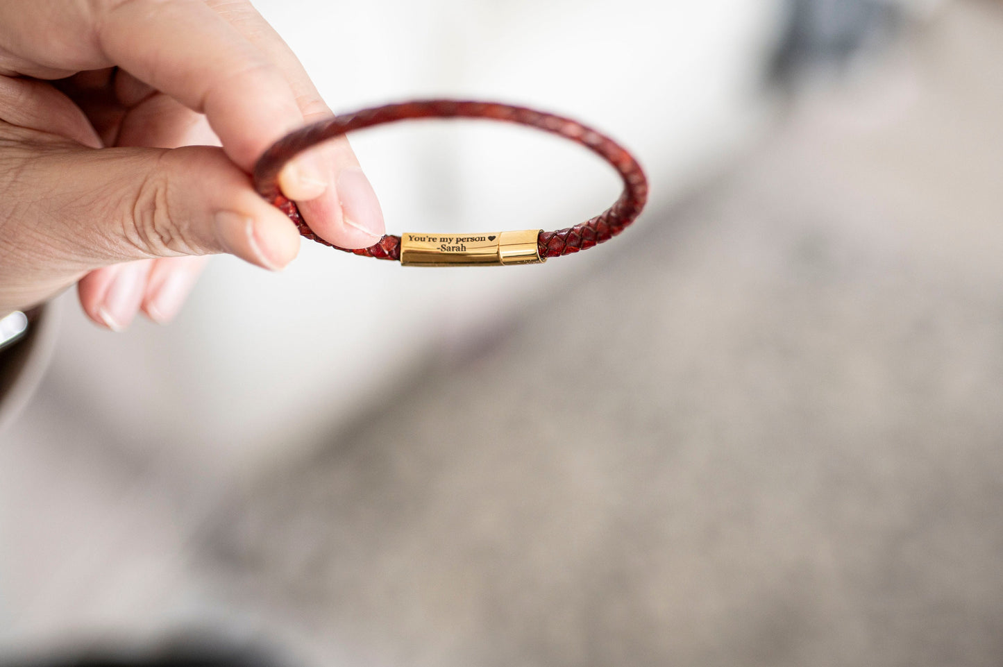 Gold Men's Hidden Message Bracelet, Leather bracelet