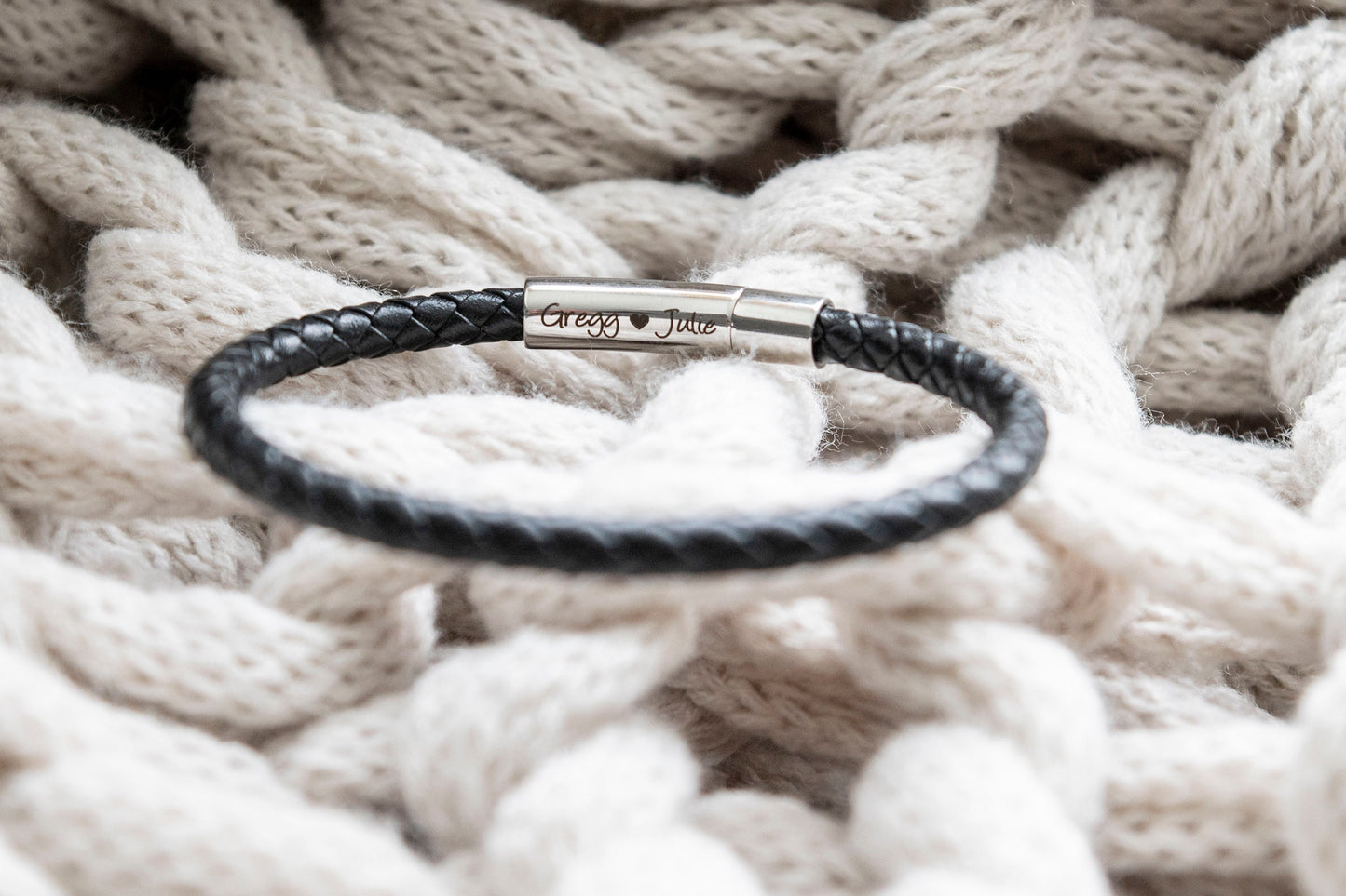 Men's Hidden Message  Leather Bracelet, Silver