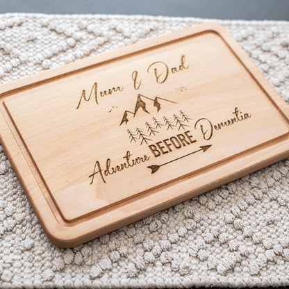 Adventure before Dementia cutting board, personalised campervan gift, camping gift, travel present.