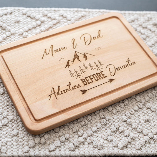 Adventure before Dementia cutting board, personalised campervan gift, camping gift, travel present.