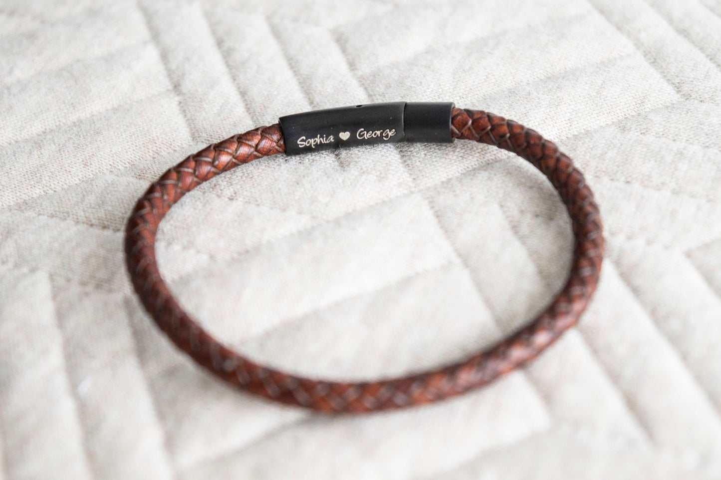 Men's Hidden Message Leather Bracelet, Matte Black