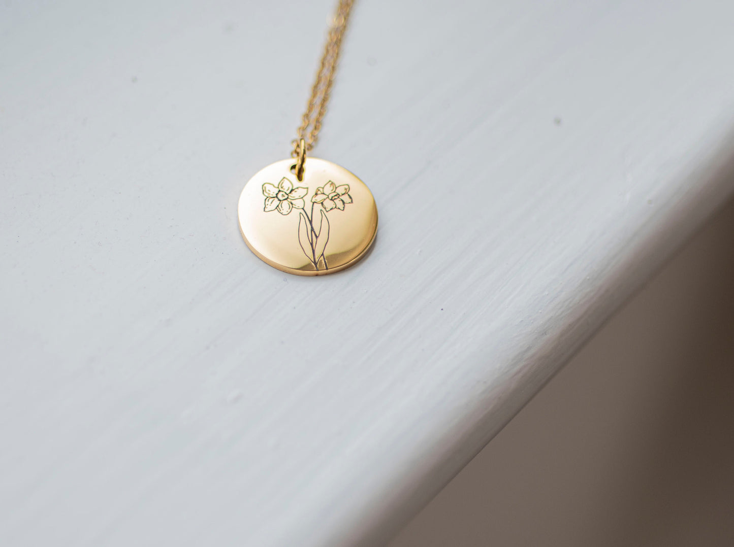 Birth Flower Necklace: Engraved Stainless Steel Floral Jewelry