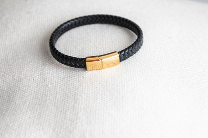 Gold Men's Hidden Message Leather Bracelet X