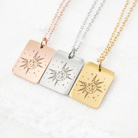 Sun and Moon Necklace: Stainless Steel Celestial Jewelry
