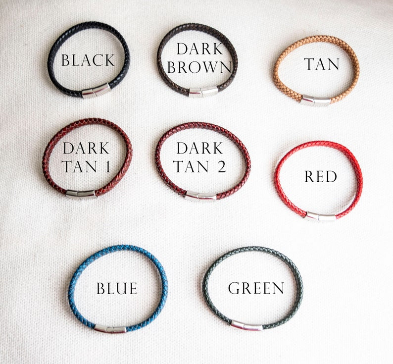 Men's Personalized Leather Bracelet, Stainless Steel Hidden Message