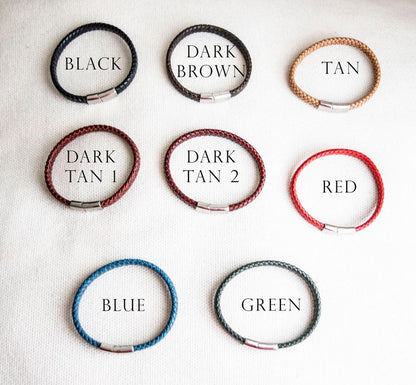 Men's Personalized Leather Bracelet, Stainless Steel Hidden Message