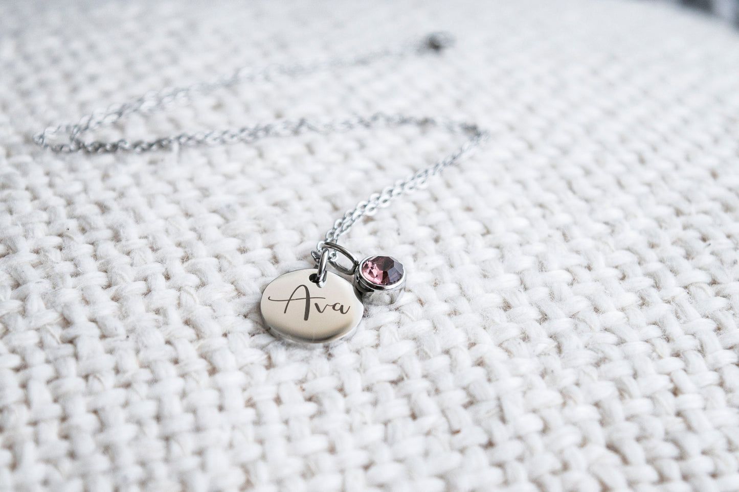 Personalized Silver Name & Birthstone Necklace, Waterproof stainless steel