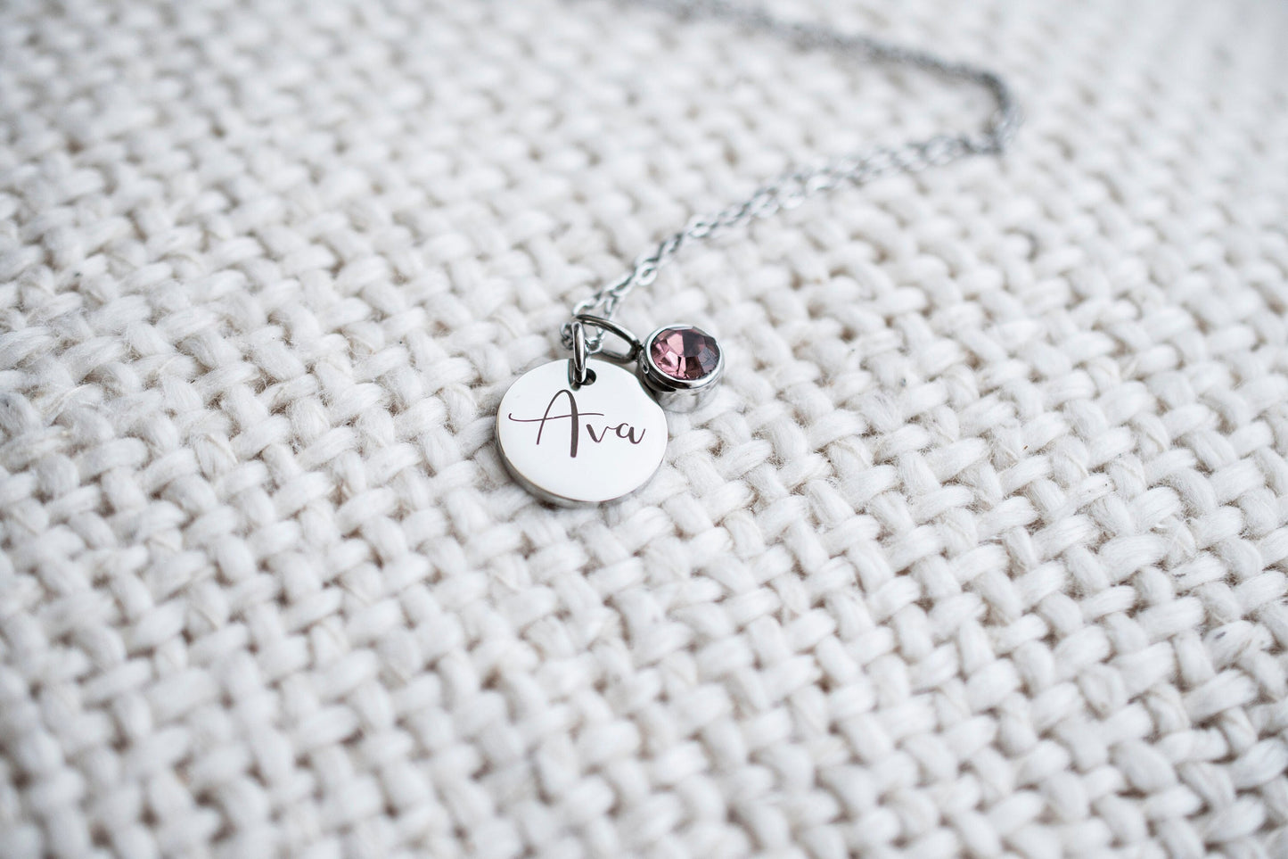 Personalized Silver Name & Birthstone Necklace, Waterproof stainless steel