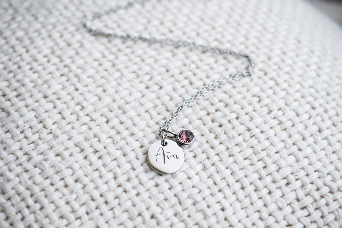 Personalized Silver Name & Birthstone Necklace, Waterproof stainless steel
