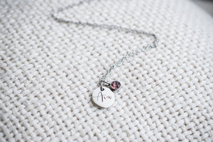 Personalized Silver Name & Birthstone Necklace, Waterproof stainless steel