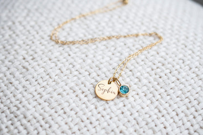 Gold Name and Birthstone Necklace, personalized gift for her