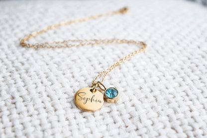 Gold Name and Birthstone Necklace, personalized gift for her